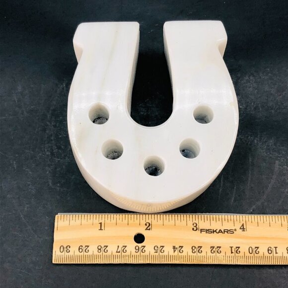 Vintage White Marble Horseshoe Pencil Holder Natural Stone Desktop Organizer - Picture 10 of 12